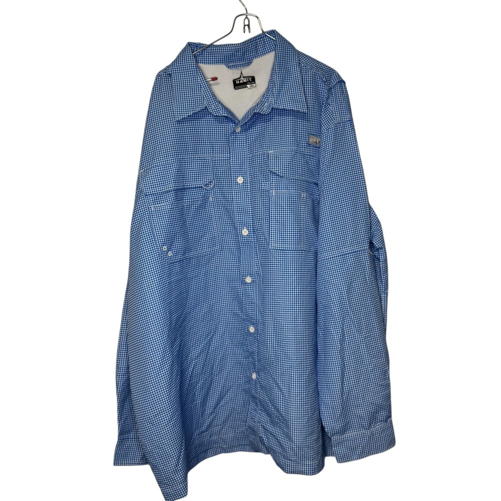 Habit Men's Shirt Gingham Check Vented Fishing Button Up Long Sleeve Blue‎ 2XL